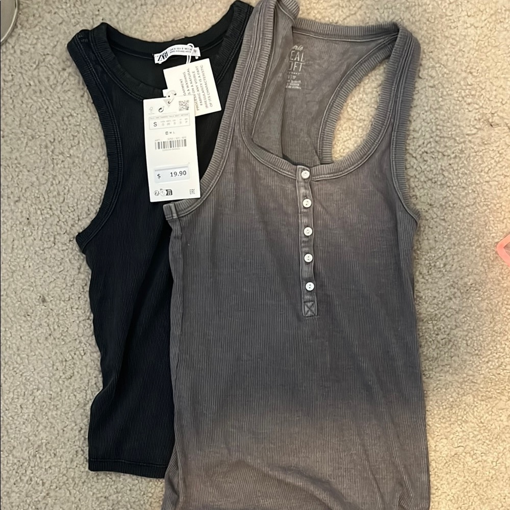 Aerie Gray and Zara charcoal Ribbed Tank Tops
